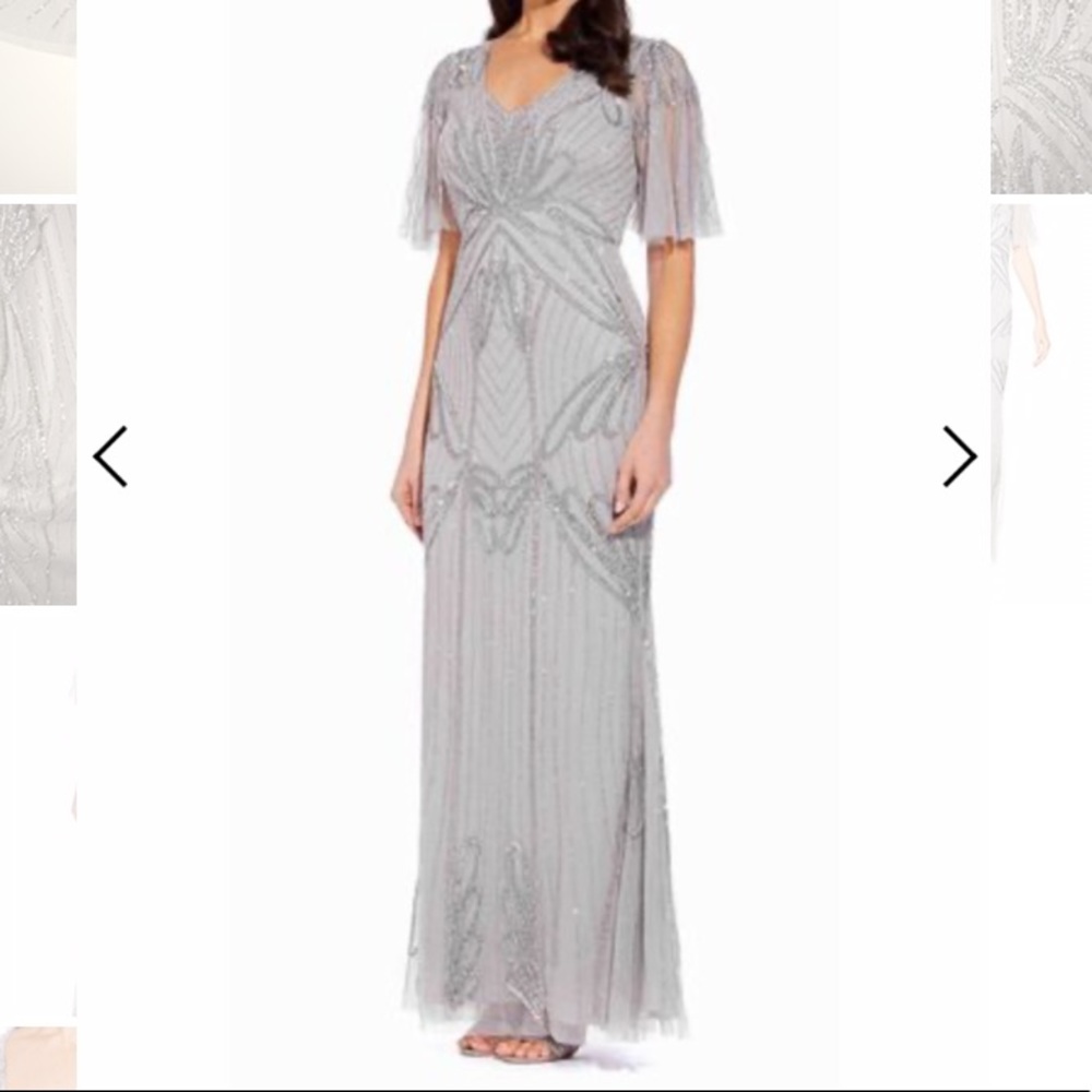 Adrianna Papell Flutter Sleeve Beaded Gown Mermaid